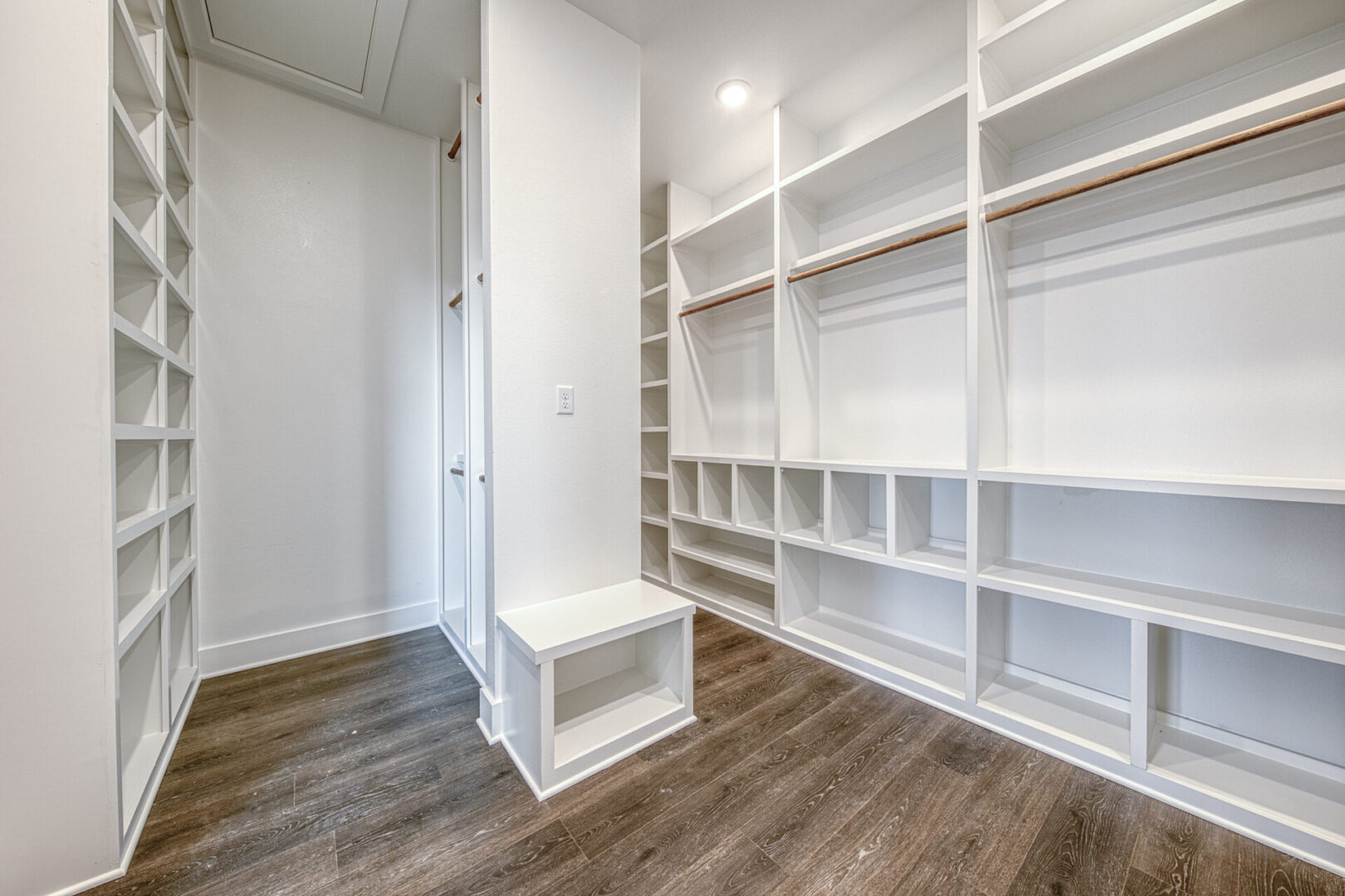 KCE HOMES, custom closet design, shoe racks, closet with bench